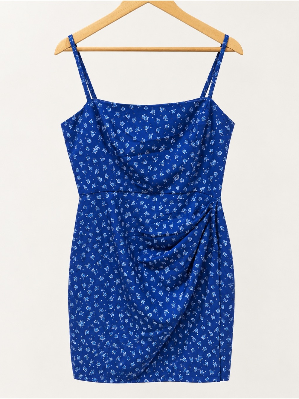 French Connection Royal Blue Floral Cowl-Style Mini Dress